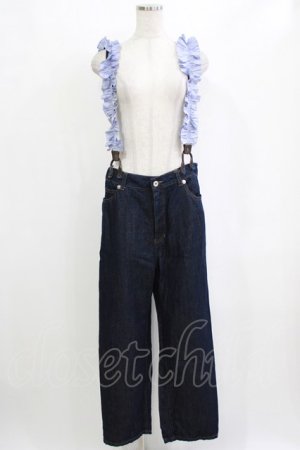 画像: Jane Marple / Cotton Linen Denim Frill Suspenders Pants  ブルー H-26-01-25-026-JM-PA-KB-ZH
