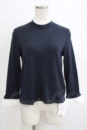 画像: Jane Marple / High-gauge fraise pleats lace collar pullover  ネイビー H-26-01-25-035-JM-TO-KB-ZH