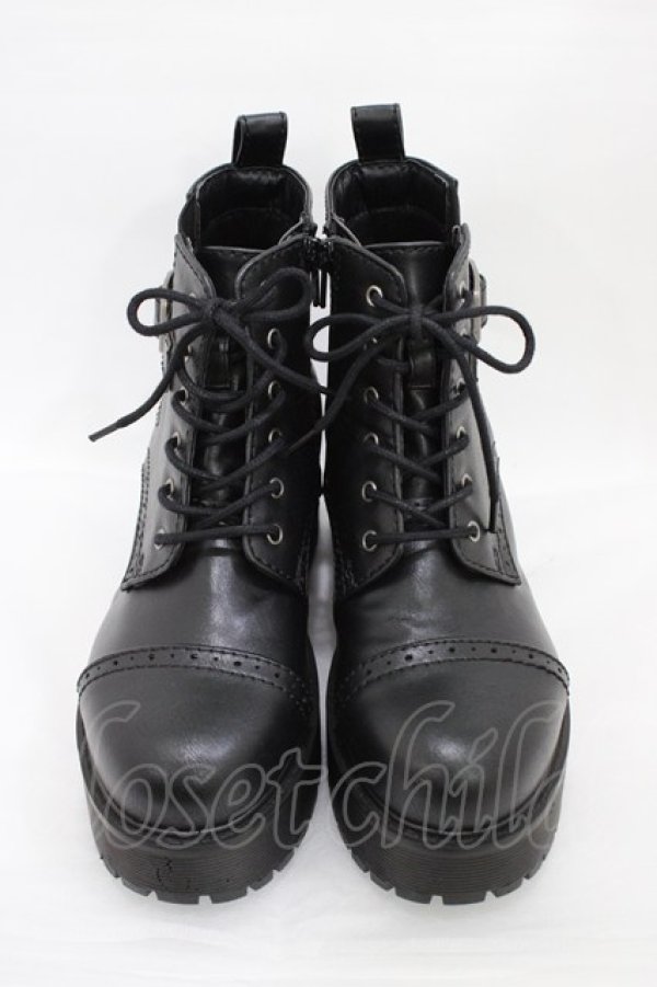 画像1: YOSUKE / 厚底ショートブーツ L ブラック H-26-01-25-1001-PU-SH-KB-ZH (1)