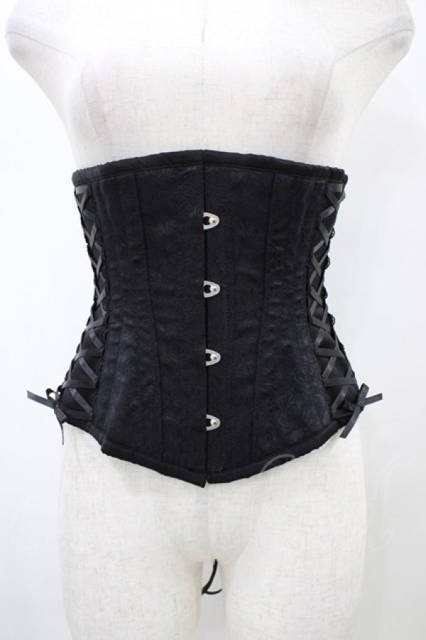 画像1: abilletage / ローズサテンミニコルセット 3 ブラック H-26-01-25-1006-GO-ZA-KB-ZH (1)