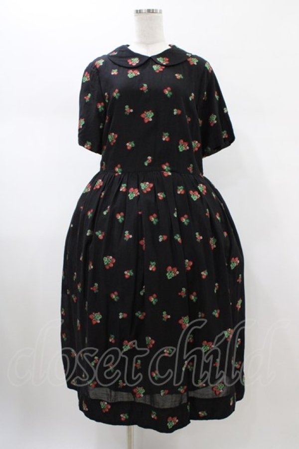 画像1: Jane Marple / Strawberry jacquard colette dress  ブラック H-26-01-25-1033-JM-OP-KB-ZH (1)
