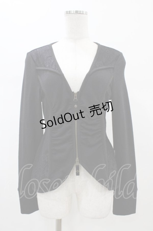 画像1: Rozen Kavalier / レース切替ZIPカーディガン  ブラック H-26-01-25-1053-OO-TO-KB-ZH (1)