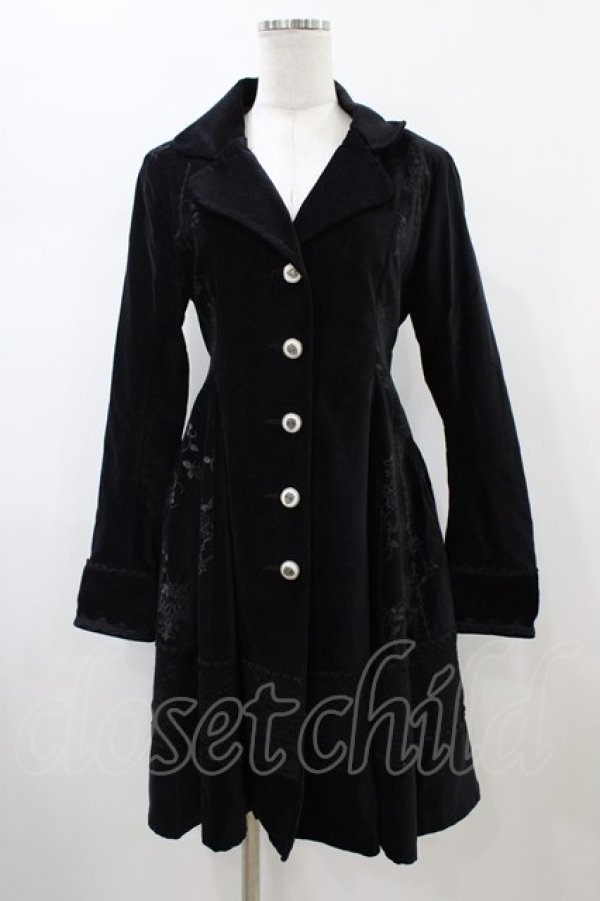 画像1: FRILL / レース切替プリント別珍コート  ブラック H-26-01-25-1009-HN-CO-KB-ZH (1)