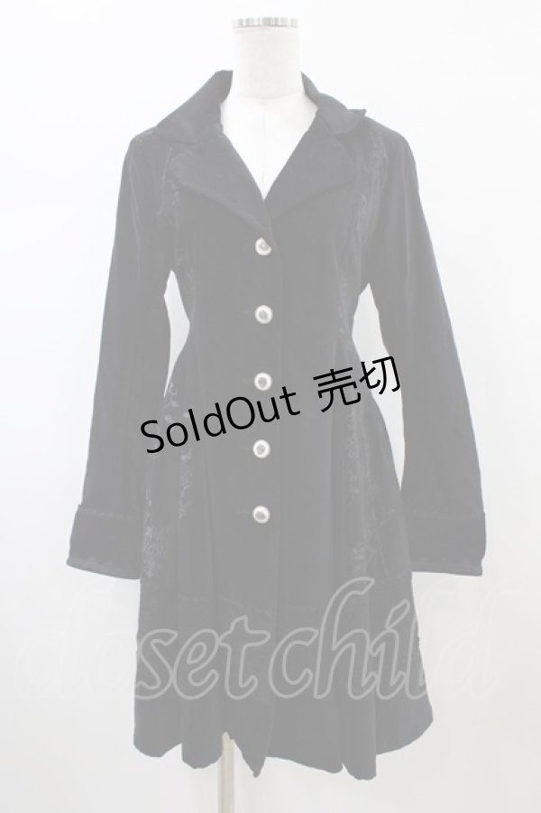 画像1: FRILL / レース切替プリント別珍コート  ブラック H-26-01-25-1009-HN-CO-KB-ZH (1)