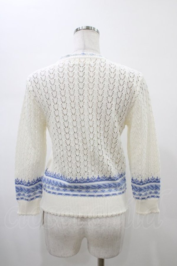 画像2: Jane Marple / Strawberryとクロッシュレースのカーディガン  オフホワイト×ブルー H-26-01-25-1013-JM-TO-KB-ZH (2)