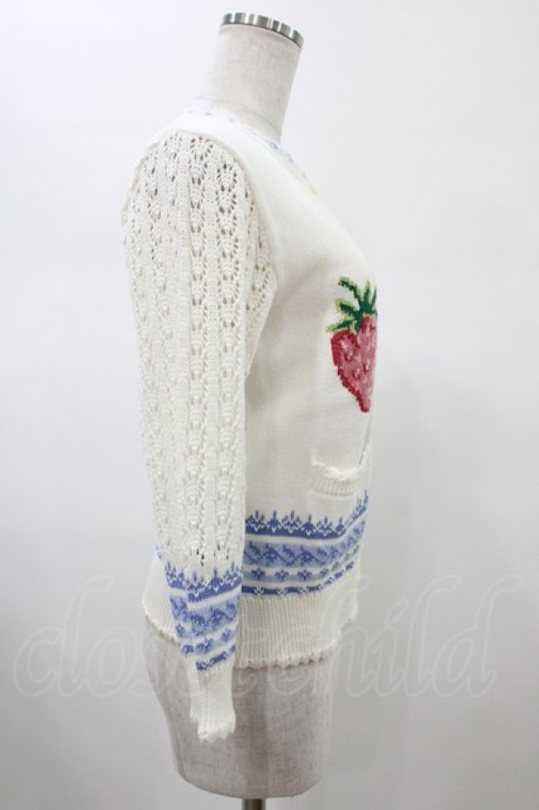画像3: Jane Marple / Strawberryとクロッシュレースのカーディガン  オフホワイト×ブルー H-26-01-25-1013-JM-TO-KB-ZH (3)