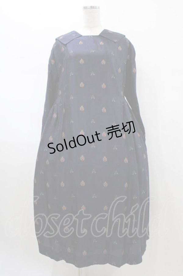 画像1: Jane Marple / British jacquard tablier dress  ネイビー H-26-01-25-1016-JM-OP-KB-ZH (1)