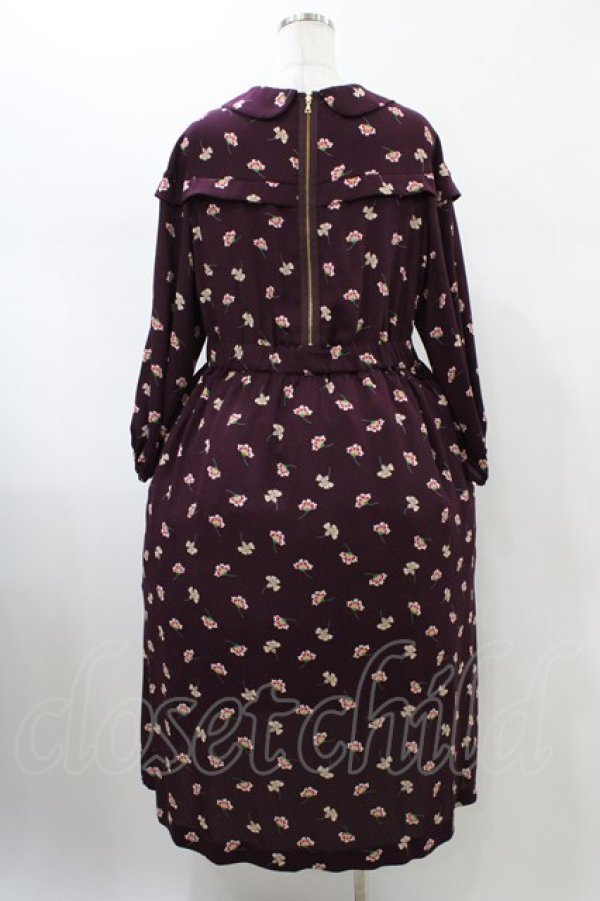 画像2: Jane Marple Dans Le Salon / Floating flowers afternoon dress  ワイン H-26-01-25-1017-JM-OP-KB-ZH (2)