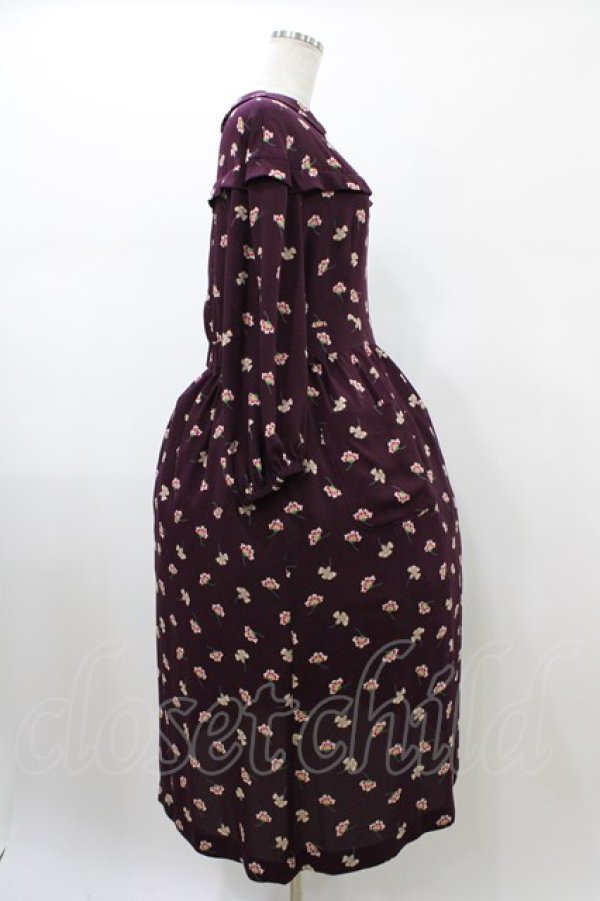 画像3: Jane Marple Dans Le Salon / Floating flowers afternoon dress  ワイン H-26-01-25-1017-JM-OP-KB-ZH (3)