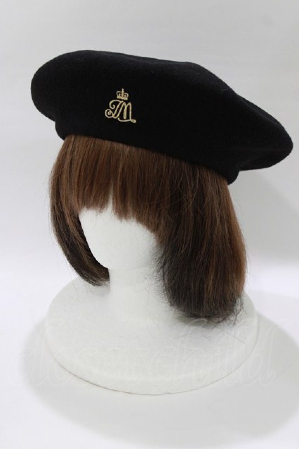 画像1: Jane Marple / ロゴエンブレムウールベレー  ブラック H-26-01-25-056-JM-AC-KB-ZH (1)