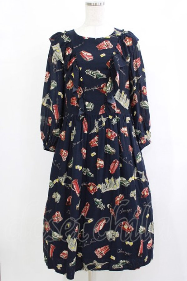 画像1: Jane Marple Dans Le Salon / The good oldフリルヨークドレス  ネイビー H-26-01-25-006-JM-OP-KB-ZH (1)