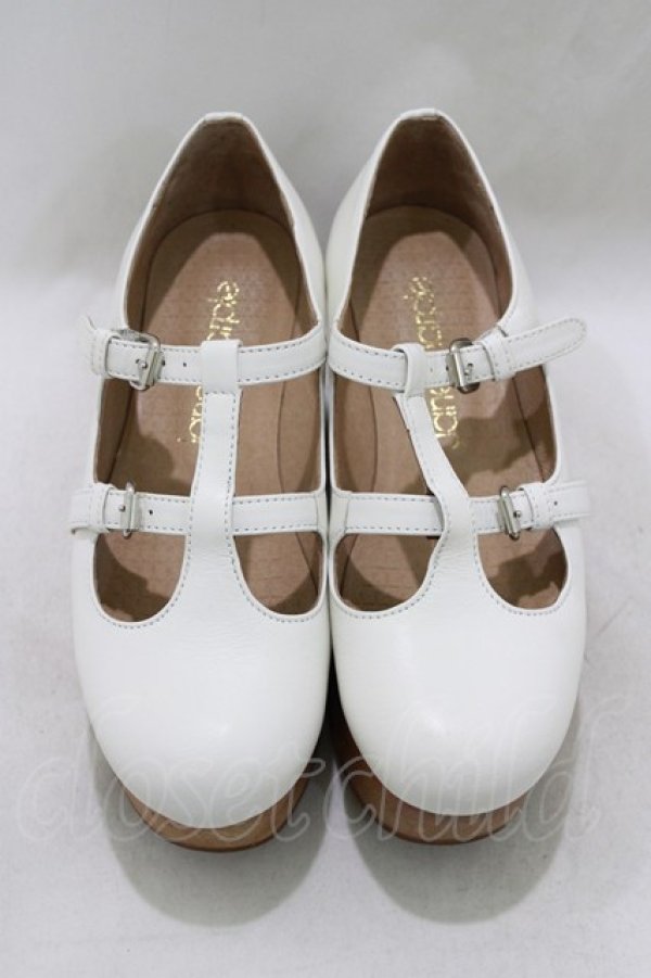 画像1: Jane Marple / ウッドソール2ストラップシューズ S ホワイト H-26-01-25-062-JM-SH-KB-ZH (1)