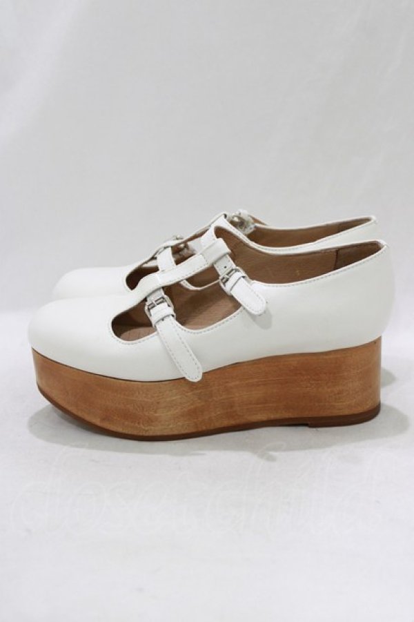 画像2: Jane Marple / ウッドソール2ストラップシューズ S ホワイト H-26-01-25-062-JM-SH-KB-ZH (2)