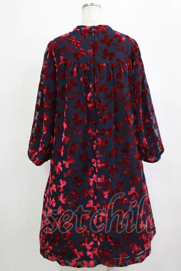 画像3: Jane Marple / Winter ribbonsスモッキングドレス  ネイビー×ワインレッド H-26-01-25-008-JM-OP-KB-ZH (3)