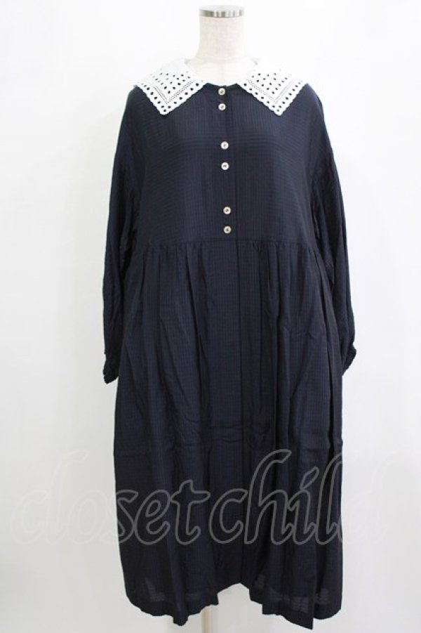 画像1: Jane Marple / Dobby cloth teardrop lace collar dress  ネイビー H-26-01-25-018-JM-OP-KB-ZH (1)