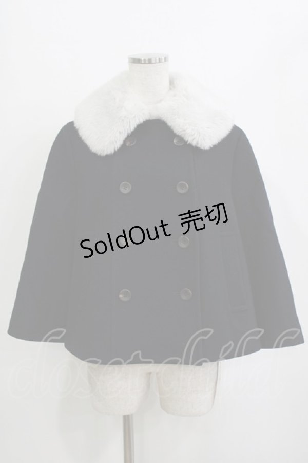 画像1: Jane Marple / Lamb melton fur collar cape jacket  ネイビー×シルバーグレー H-26-01-25-020-JM-JA-KB-ZH (1)