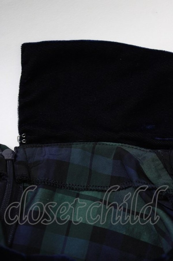 画像4: Jane Marple Dans Le Salon / メモリアルチェックベルベットカラードレス  グリーン×ネイビー H-26-01-25-002-JM-OP-KB-ZH (4)