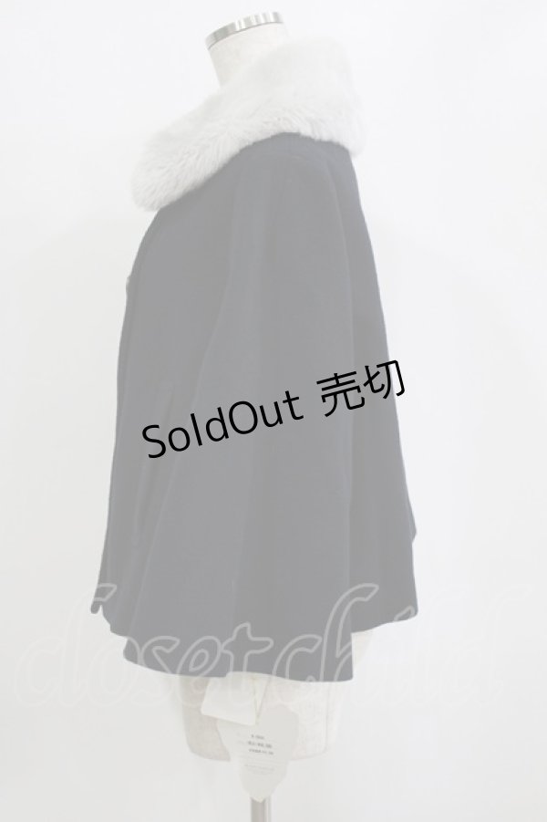 画像2: Jane Marple / Lamb melton fur collar cape jacket  ネイビー×シルバーグレー H-26-01-25-020-JM-JA-KB-ZH (2)