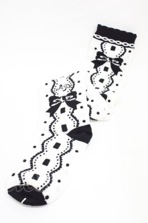 画像: Angelic Pretty / キャンパスGirl Setのオーバーニー  オフ/ブラック H-26-01-26-004-AP-ZA-NS-ZH