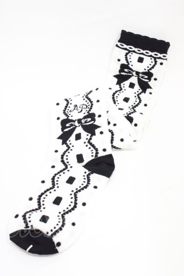 画像1: Angelic Pretty / キャンパスGirl Setのオーバーニー  オフ/ブラック H-26-01-26-004-AP-ZA-NS-ZH (1)