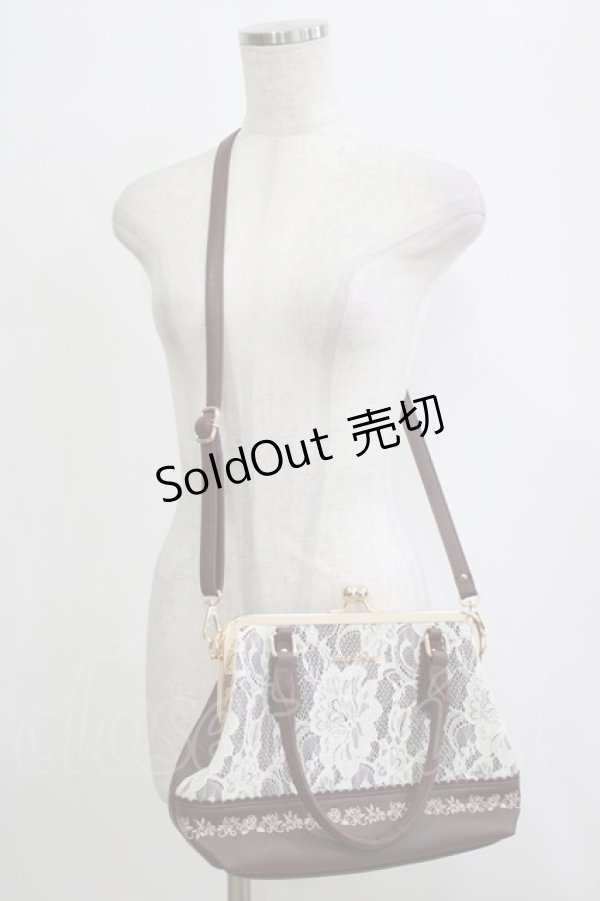 画像1: axes femme / レース重ねがま口ボストン  ブラウン H-26-01-26-1042-AX-BG-NS-ZH (1)