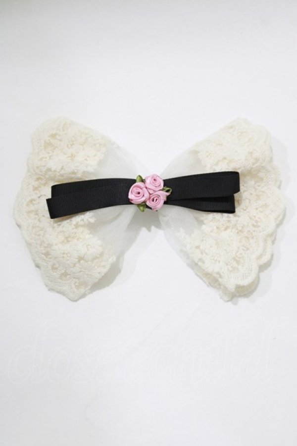 画像2: m petit by misako / リボンバレッタ  生成り H-26-01-26-1074-LO-AC-NS-ZH (2)