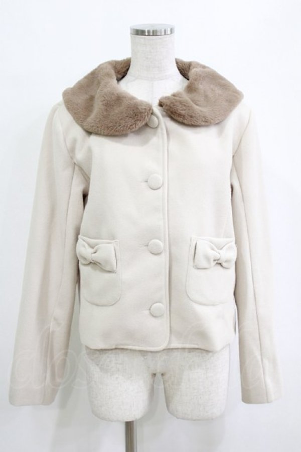 画像1: m petit by misako / ファーエリショートジャケット L 生成り H-26-01-26-1013-LO-JA-NS-ZH (1)