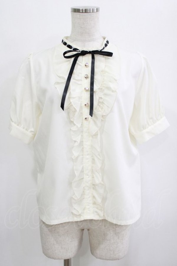 画像1: axes femme POETIQUE / フリルデザインスタンドブラウス M 生成り H-26-01-26-1015-AX-BL-NS-ZH (1)