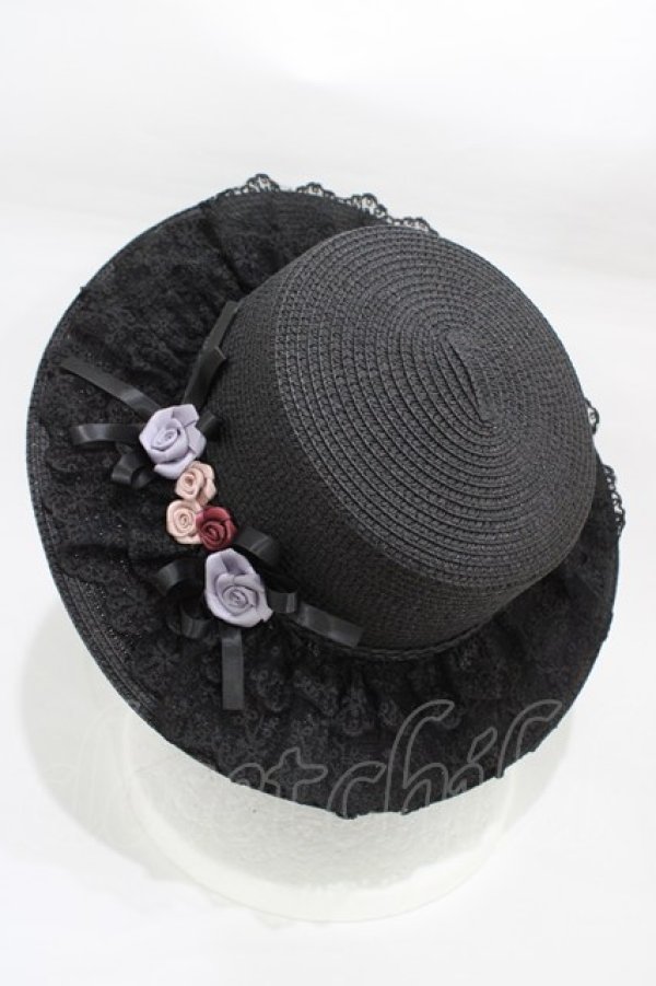 画像2: axes femme / 巻き薔薇レース雑材カンカン帽  ブラック H-26-01-26-020-AX-AC-NS-ZH (2)