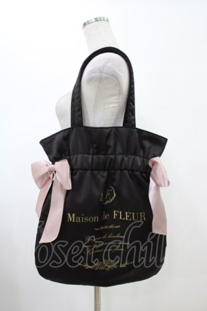 画像: Maison de FLEUR / ダブルリボンギャザートートバッグ  ブラック H-26-01-26-024-LO-BG-NS-ZH