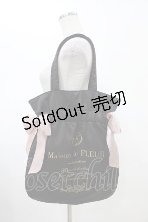 画像: Maison de FLEUR / ダブルリボンギャザートートバッグ  ブラック H-26-01-26-024-LO-BG-NS-ZH