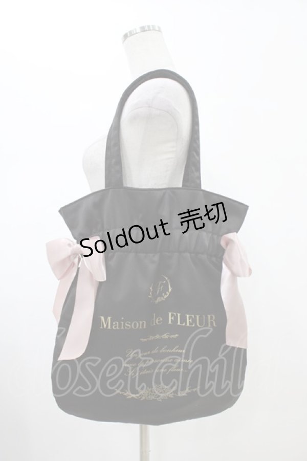 画像1: Maison de FLEUR / ダブルリボンギャザートートバッグ  ブラック H-26-01-26-024-LO-BG-NS-ZH (1)
