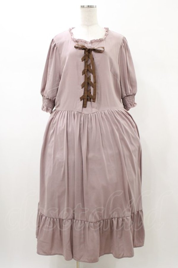 画像1: m petit by misako / AMレースアップワンピース 4L ピンク H-26-01-27-053-LO-OP-NS-ZH (1)