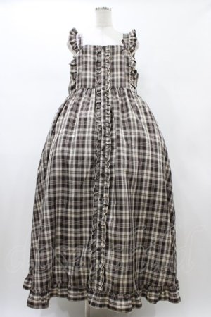 画像: FLC / 皆方由衣コラボ/チェックフリルジャンパースカート 4L ブラウン H-26-01-27-057-0-OP-NS-ZH