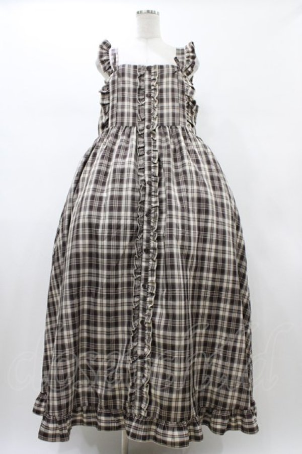 画像1: FLC / 皆方由衣コラボ/チェックフリルジャンパースカート 4L ブラウン H-26-01-27-057-0-OP-NS-ZH (1)