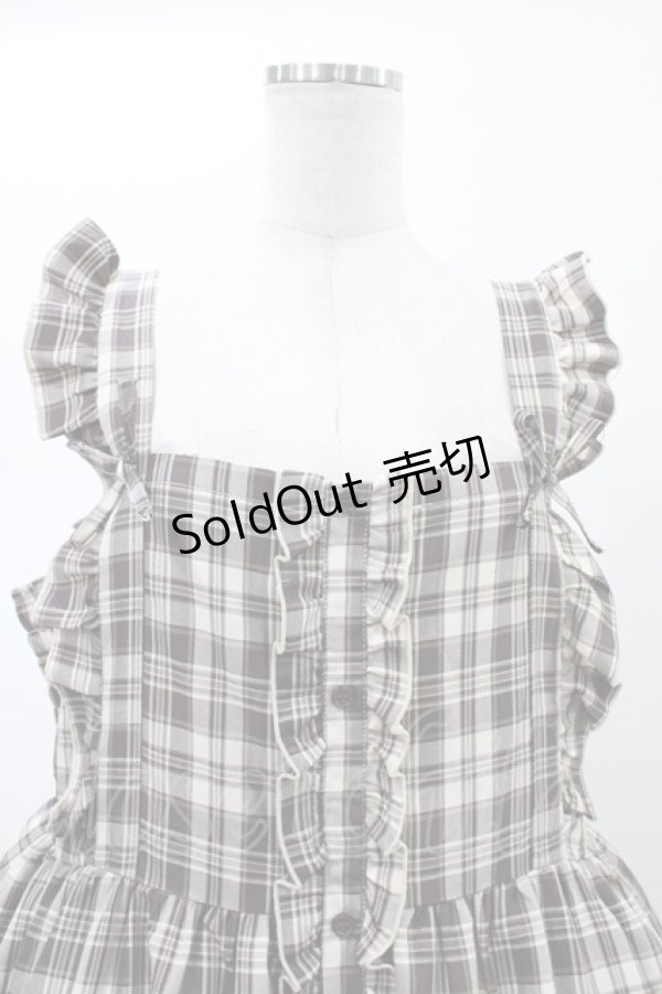 画像3: FLC / 皆方由衣コラボ/チェックフリルジャンパースカート 4L ブラウン H-26-01-27-057-0-OP-NS-ZH (3)