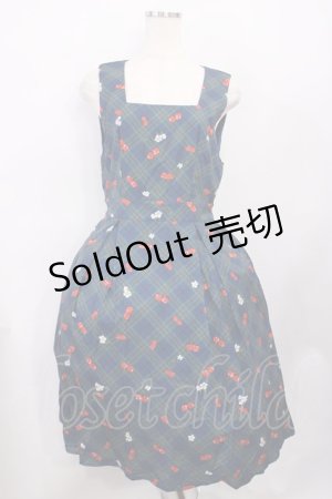 画像: axes femme POETIQUE / チェリー柄チェックワンピース M グリーン H-26-01-27-1019-AX-OP-NS-ZH