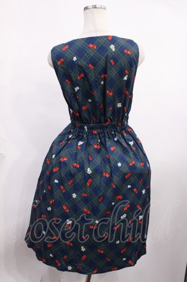 画像2: axes femme POETIQUE / チェリー柄チェックワンピース M グリーン H-26-01-27-1019-AX-OP-NS-ZH (2)