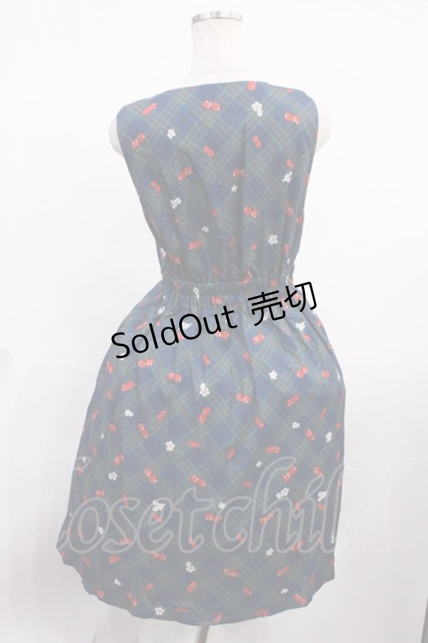 画像2: axes femme POETIQUE / チェリー柄チェックワンピース M グリーン H-26-01-27-1019-AX-OP-NS-ZH (2)