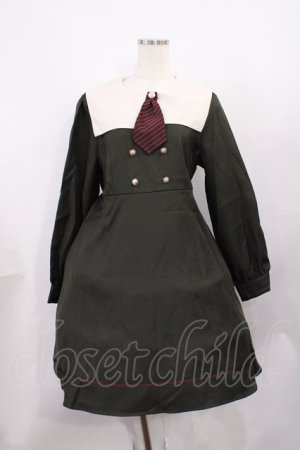 画像: Amavel / タイ付きセーラーワンピース Free カーキ H-26-01-27-1025-CA-OP-NS-ZH