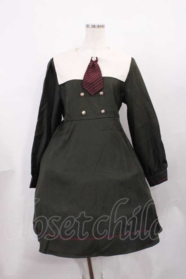 画像1: Amavel / タイ付きセーラーワンピース Free カーキ H-26-01-27-1025-CA-OP-NS-ZH (1)