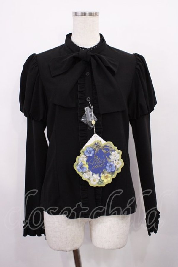 画像1: Miss Point（海外ロリータブランド） / Classic Chocolat Stripe リボンタイブラウス M ブラック H-26-01-27-1034-EL-BL-NS-ZH (1)