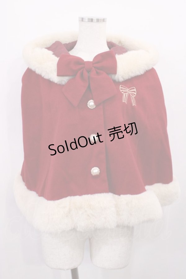画像1: axes femme kawaii / リボン柄刺繍ケープ M レッド H-26-01-27-1037-AX-JA-NS-ZH (1)