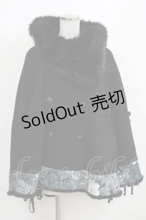 画像: Qutie Frash / ファーカラーポンチョコート  黒 H-26-01-28-024-QU-JA-KB-ZH