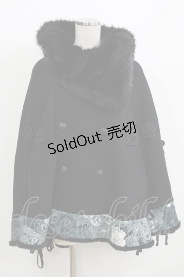 画像1: Qutie Frash / ファーカラーポンチョコート  黒 H-26-01-28-024-QU-JA-KB-ZH (1)