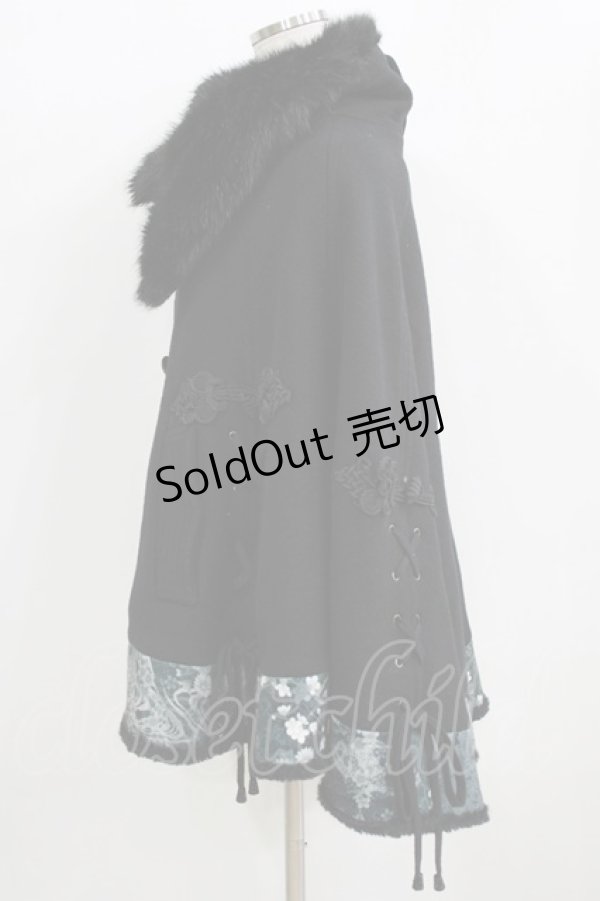 画像2: Qutie Frash / ファーカラーポンチョコート  黒 H-26-01-28-024-QU-JA-KB-ZH (2)