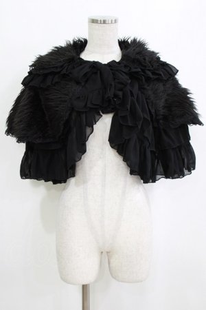 画像: MARBLE / ファーフリルボリュームケープ  黒 H-26-01-28-028-GO-JA-AK-ZH