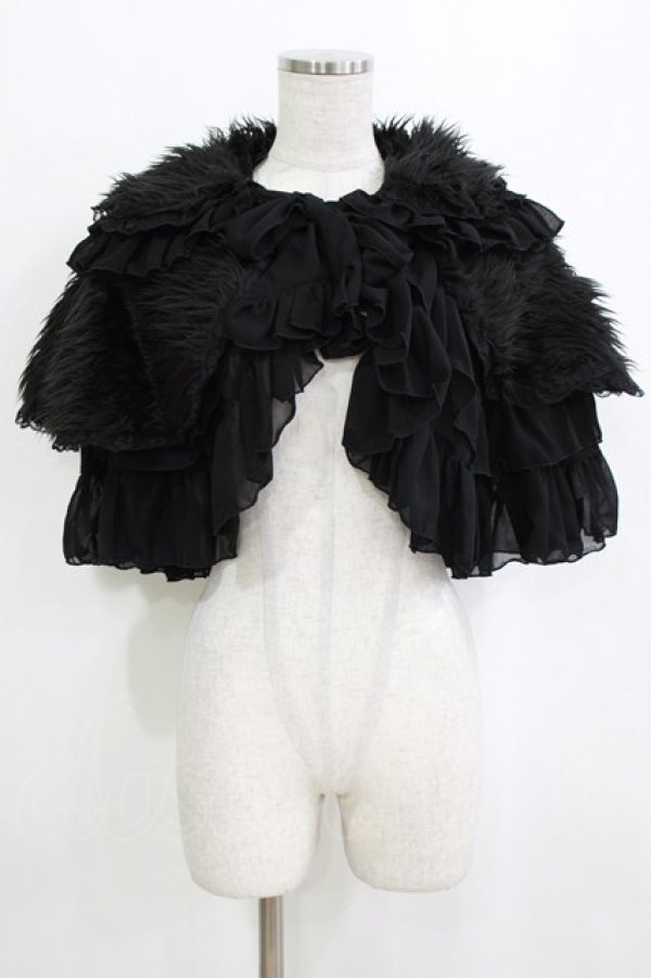 画像1: MARBLE / ファーフリルボリュームケープ  黒 H-26-01-28-028-GO-JA-AK-ZH (1)