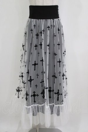 画像: Moi-meme-Moitie / 十字架フロッキーハイウエストスカート 9 ホワイト×ブラック H-26-01-28-029-MO-SK-KB-ZH