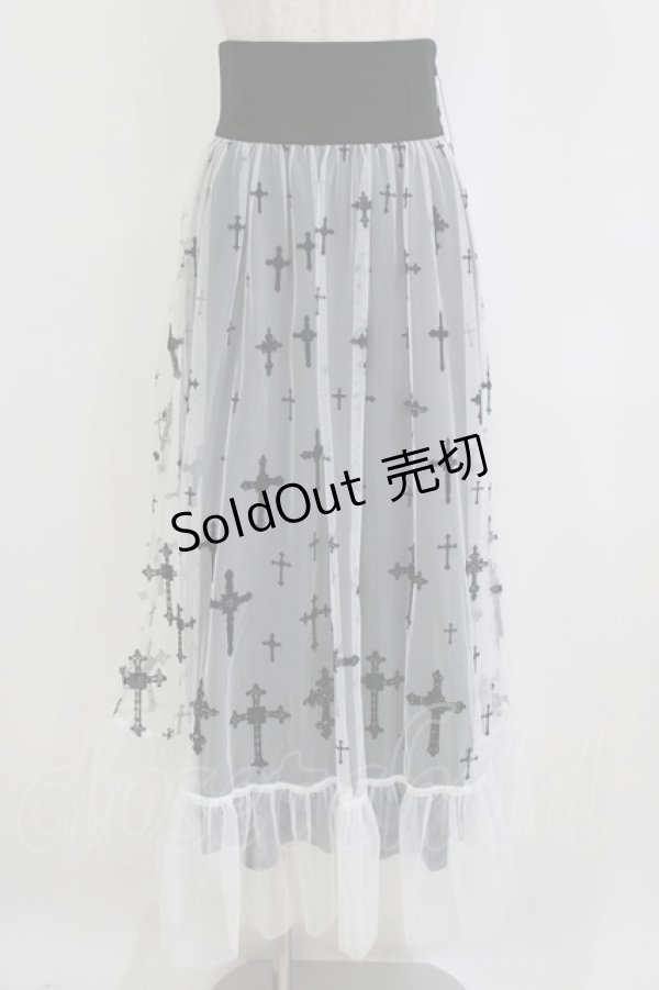画像1: Moi-meme-Moitie / 十字架フロッキーハイウエストスカート 9 ホワイト×ブラック H-26-01-28-029-MO-SK-KB-ZH (1)